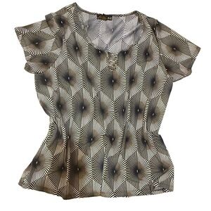 80 Park Women’s Black/Gold Geo Print Blouse Stretch Size 2X